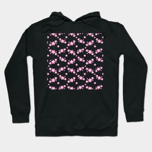 Cherry Blossom Sakura Flower Clusters Pattern in Black Background Hoodie